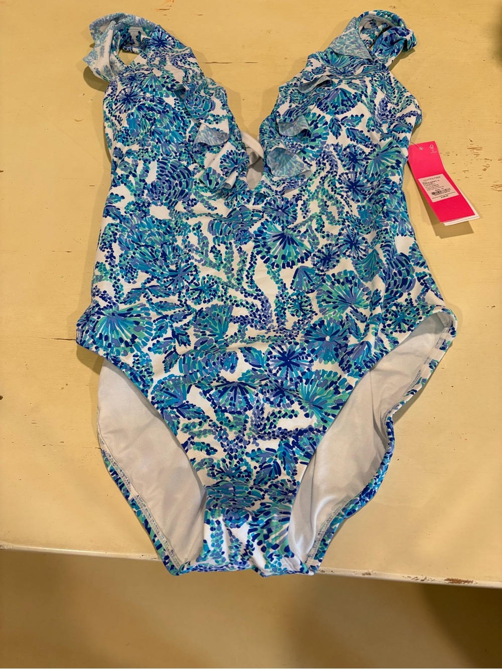 Lilly Pulitzer One-Piece Swimsuit - Blue & Teal Seashells NWT size 12.